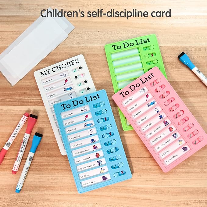 Chore Chart Board for Kids with Adhesive Pads,Kids ADHD to Do List.Helping ADHD Plan Household and Work tasks.4 Planner Boards, 4 Marker