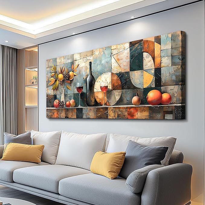 KELIYUAN Large Wall Art For Kitchen Wall Decor For Living Room Restaurant Pub Decorations Wine Glass Wall Painting Still Life Abstract Pictures Canvas Artwork Dining Mural Home Decoration 72x32 In