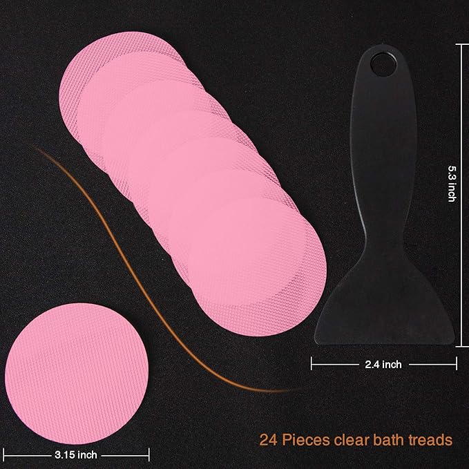 Non-Slip Bathtub Stickers, 24PCS Safety Bathroom Tubs Showers Treads Adhesive Decals Scraper (Pink)