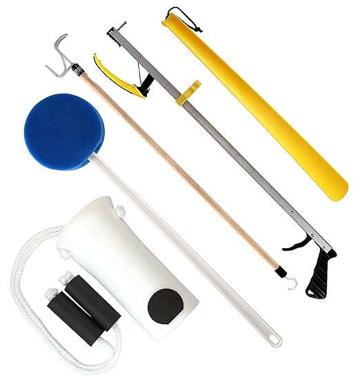 RMS Deluxe 5 Piece Set Hip Kit - Ideal for Recovering from Hip Replacement, Knee or Back Surgery, Mobility Tool for Moving and Dressing (26 Inch Reacher)