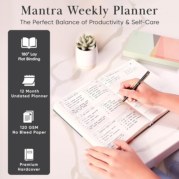 2026 Planner, Daily Journal & Gratitude Journal All-In-One with To Do List, Self Care Prompts & Habit Tracker - 5.8 x 8.3 - Black