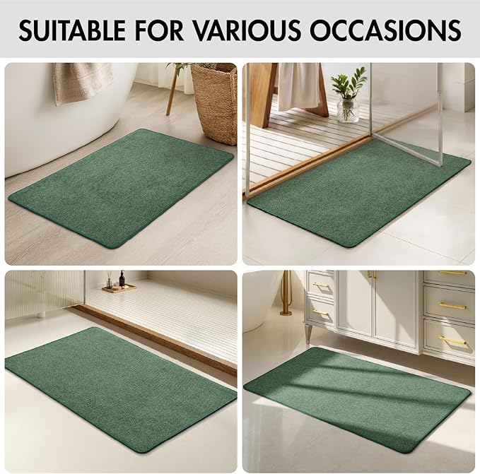 MIULEE Christmas Green Set of 2 Ultra Thin Bathroom Rugs, Rubber Bath Mats for Bathroom Non Slip, Quick Dry Absorbent Bath Rug Machine Washable, Fit Under Door, Shower, Sink, Home Decor, 17x27 Inch