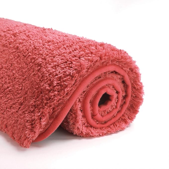 Suchtale Large Shaggy Bath Mat - Extra Soft & Absorbent Microfiber Bath Mat for Bathroom - Non Slip, Machine Washable - Rubber Back (24 x 40 Living Coral)