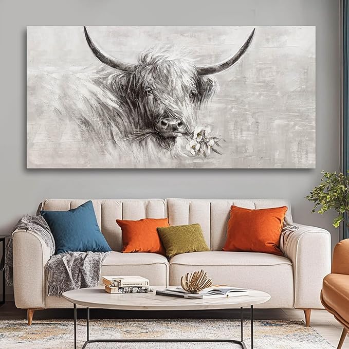 Home Wall Decor Animal Artwork Grey Pictures Vintage Floral Wall Art Contemporary Canvas Painting for Kitchen Bedroom Dining Room 24x48 Inch