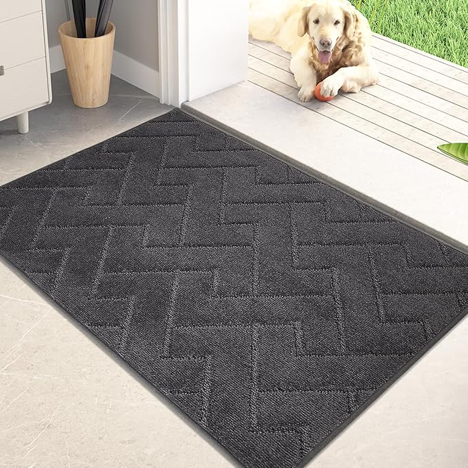 PURRUGS Dirt Trapping Door Mat 20" x 31.5", Non-Slip Machine Washable Entry Rug, Shoe Scraper, Dog Doormat, Super Absorbent Welcome Mat for Front & Back Door, Muddy Wet Shoes & Paws, Charcoal