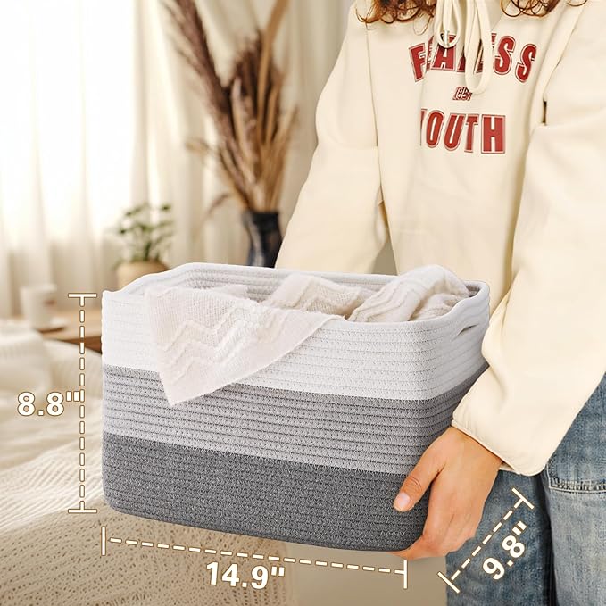 Woven Storage Baskets, Baskets for Organizing, 3 Pack Woven Basket for Storage, Storage Baskets for Shelf, Towel, Toy, Book, Closet, Baby 15"×10"×9"