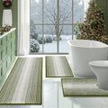 BSICPRO Bathroom Rugs Sets 3 Piece, Toilet Rugs U-Shaped Contour Bath Mat Set, Large Striped Non Slip Absorbent Chenille Shower Mat, Sage