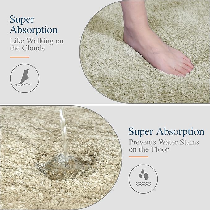 Walensee Bathroom Contour Rug (20x24, Light Tan) Non Slip Bath Mat Water Absorbent Soft Microfiber Shaggy Bathroom Mat Machine Washable Bath Rug U Shape Toilet Rug