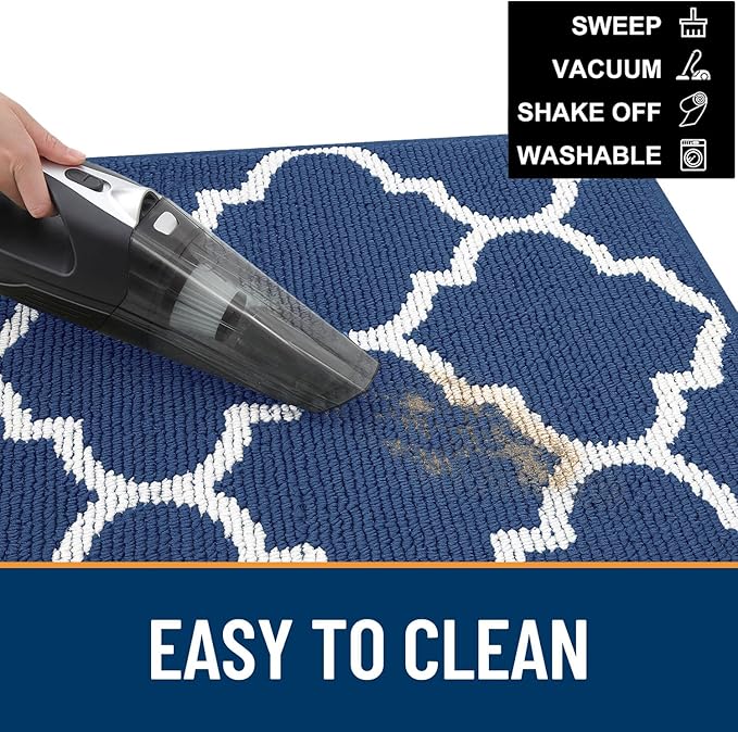 OLANLY Indoor Door Mat, 59x20, Non-Slip Absorbent Resist Dirt Entrance Mat, Washable Low-Profile Inside Floor Doormats for Entryway, Navy