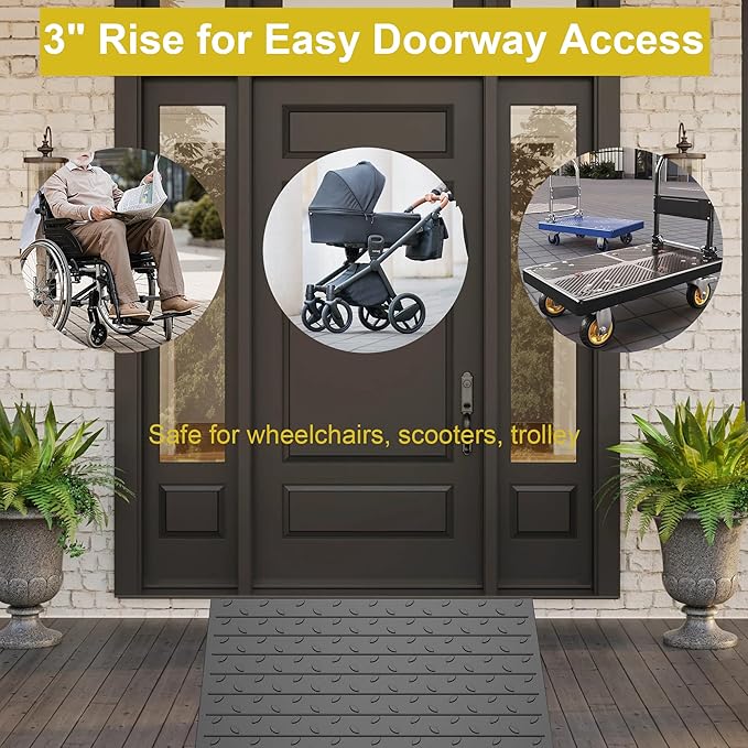 OrangeStar Heavy Duty Rubber Threshold Ramp – 4" Rise Wheelchair & Scooter Ramp with Cord Channel, Non-Slip Angled Entry for Doorways, Steps & Garages, 2200 LBS Capacity (Black, 36" Length)