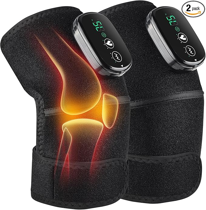 YUANBO Cordless Electric Heated Knee Massager, 3-in-1 Heated Knee Massager with Heat for Knee Elbow Shoulder Wrap with 3 Vibration & Heating Modes (2 Pack)