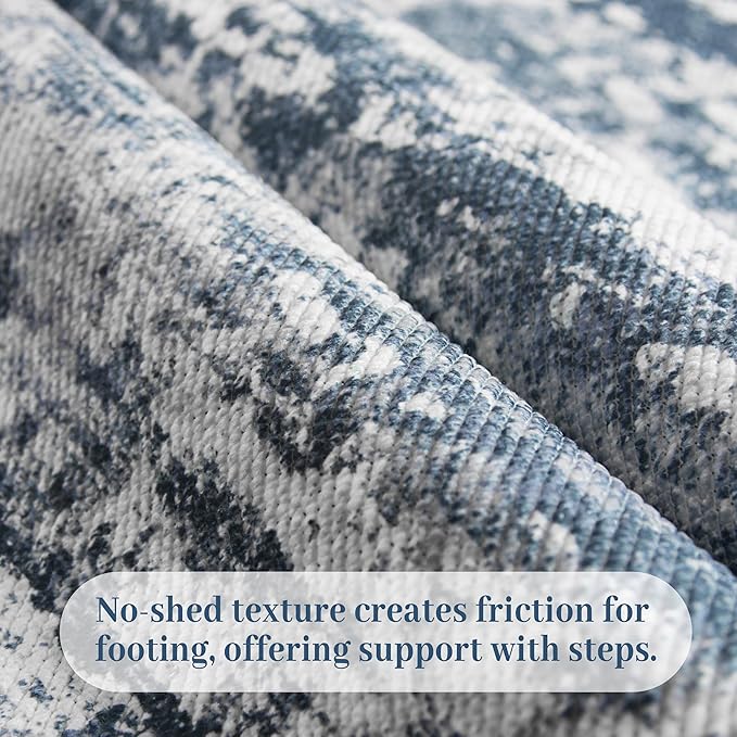 Abstract Washable Runner Rug 2x6, Blue Non-Slip Hallway Rug, Woven Non-Shedding Thin Runners for Entryway, Kitchen, Laundry Room
