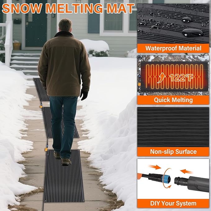 Snow Melting Mats Outdoor 36 x 60 inch, Non-Slip Heated Outdoor Mats 608W 120V, Heated Driveway Mats with UL and ETL Certificate Power Cord, Suitable for Most Entryways