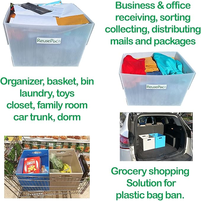 Postal Mail Tote Nestable Box, Storage Bin Container, Laundry Basket for Home and Business, Corrugated Plastic, Lightweight, Heavy Duty, Foldable,10 Gal (Gray 6 Pack)