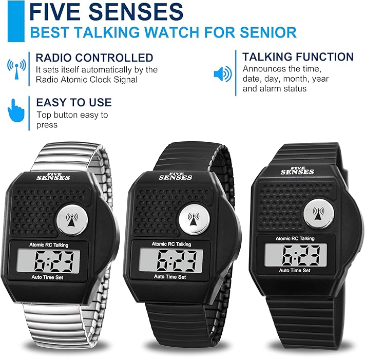 FIVE SENSES - English Atomic Talking Watch, Easy to use for Seniors Blind Men Women, Loud Talking Watch with Sound for Vision Impaired, Watches for Elderly Women, Blind People Products 1095