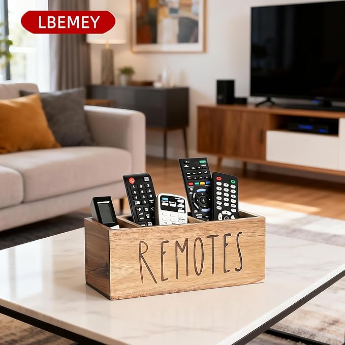 Acacia Wood Remote Control Holder, TV Remote Holder, Remote Organizer for Table,Home,Living room, bedroom for Wooden Remote Box (Brown, L,for 5+ Remote Controls)