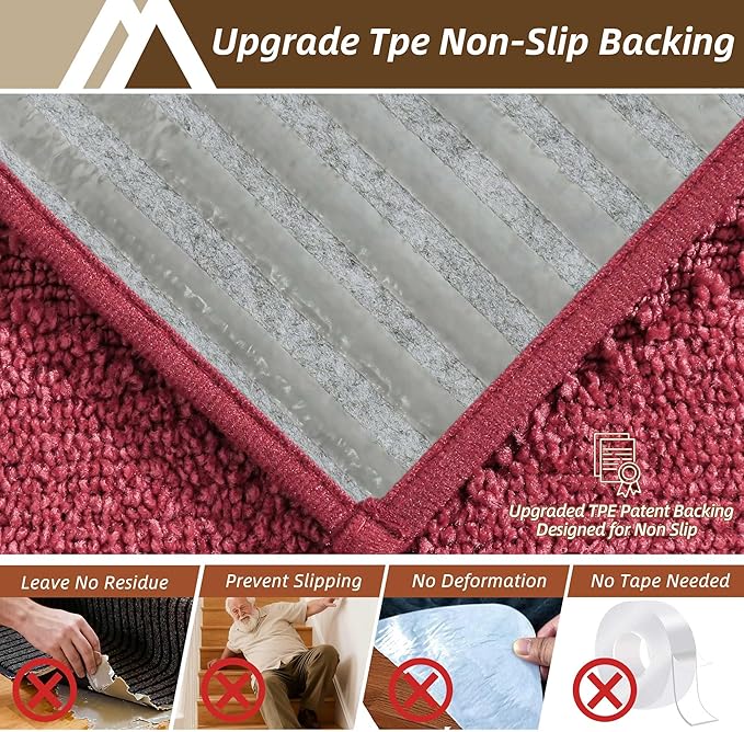 COSY HOMEER Stair Landing Rugs Non-Slip Corner Indoor Edging Stair Treads for Wooden Steps,Washable Soft Stair Landing Mat for Kids,Elder and Dogs,Polyester,TPE Backing,Red,30x30inch