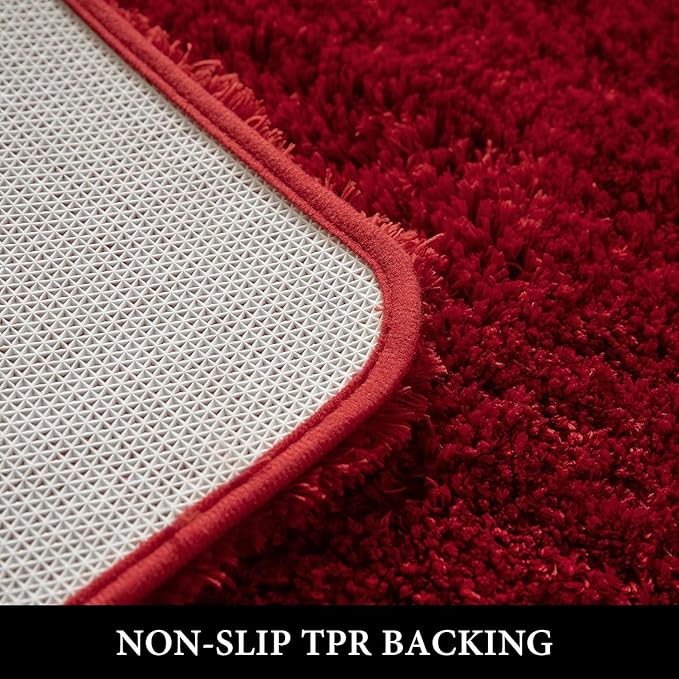 MIULEE Christmas Red Extra Thick Non Slip Bathroom Rug Shaggy Soft Bath Mat Plush Microfiber Absorbent Water for Shower Tub Machine Washable (24x48 Inches)