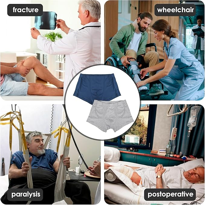 Easy Adapt Men's Tear-Away Underwear, For Patients, Elders, Pack of 2. (Blue+Grey, XXX-Large)
