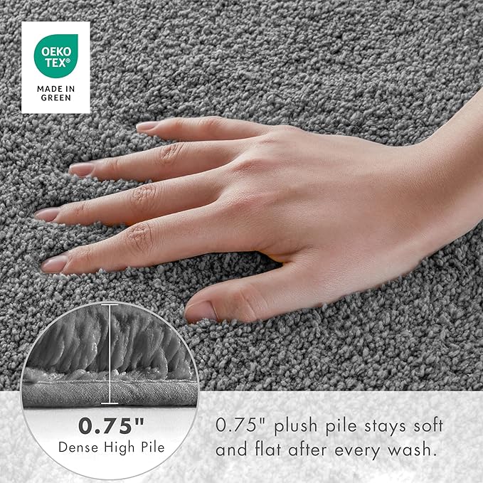 Madison Park Marshmallow Bathroom Rug Non Slip, Luxrurious Plush Bath Mat, Absorbent, Quick Dry, Spa Design Bath Room Décor, 20x24, Grey