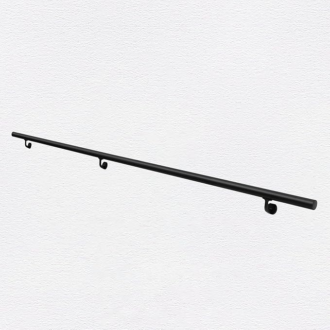 6 ft Handrails for Indoor Stairs,Deck,Slope,Modern Aluminum Handrail Set, Wall Mounted, with Zink-Alloy Brackets Aluminium Railing System,Rust Free. (Matte Black, 6FT)