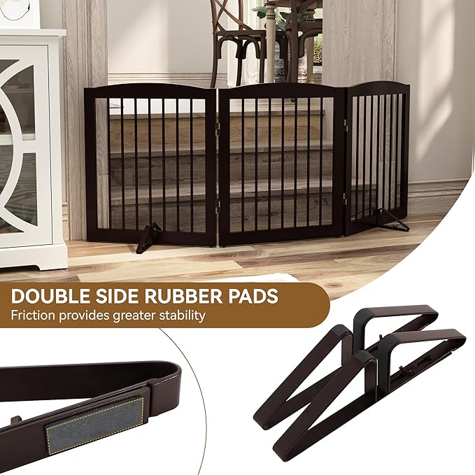 Support Feet for Pet Gate (Updated Version), Pet Gate Metal Support Feet Set of 2 for Extra Wide Foldable Dog Gate, Easy to Install, A Pair of Safety Fence Feet for Wooden Dog Gate, Brown