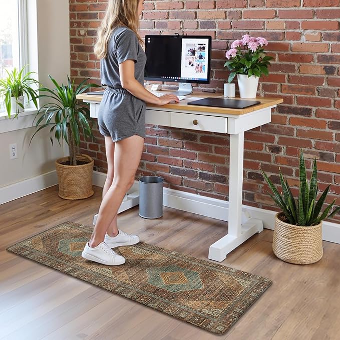 GENIMO Kitchen Mats for Floor, Washable Anti Fatigue Mat for Cushioned,17.3"x59", Waterproof Kitchen Rugs, Non Slip Foam Comfort Standing Mat Rug for Home, Runner, Sink, Office, Laundry, Brick