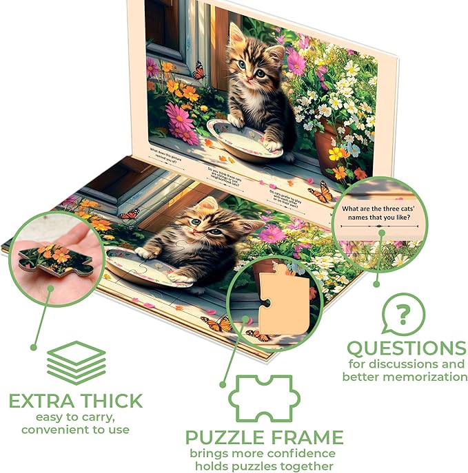 QUOKKA 13 Piece Dementia Activities for Adults - 3 Set Dementia Puzzles for Elderly - Large Piece Gifts Products for Seniors - Alzheimers Jigsaw Puzzle Games for Adults with Birds and Cats