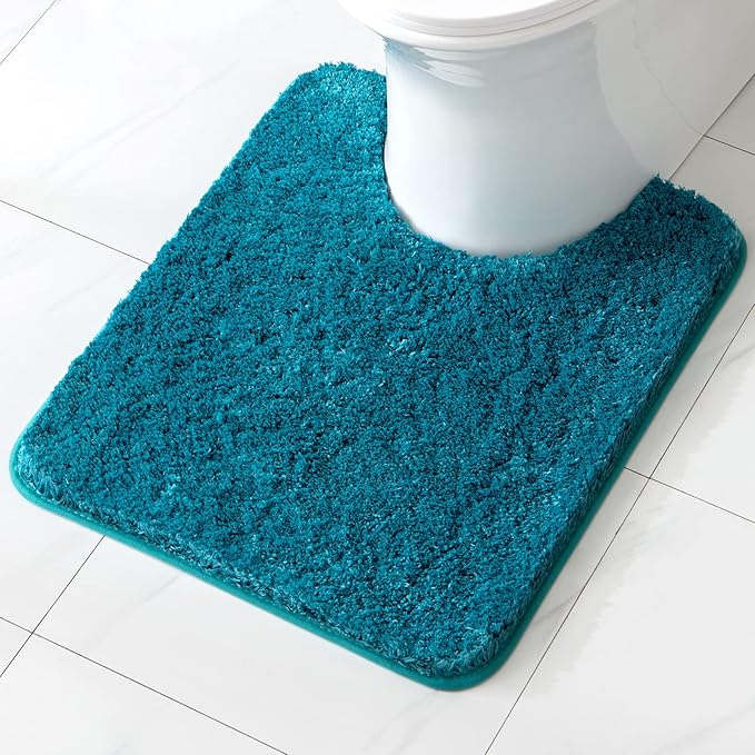 MIULEE Microfiber Toilet Bath Mat U-Shaped Contour Shaggy Bathroom Rugs Non Slip Extra Thick Soft Bath Rug Absorbent Water for Bathroom Commode Machine Washable(20x24 Inch, Teal)