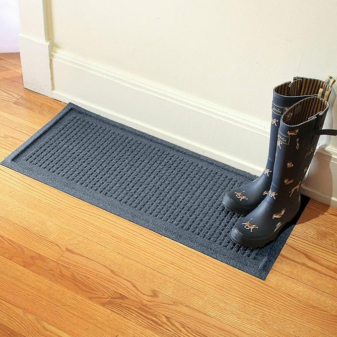 WaterHog Boot Tray Indoor Entrance - Slip-Resistant, Waterproof Dirt-Trapping Door Mat, Indoor/Outdoor, Slip-Resistant, for Front Door, Back Door, Porches, Garage, and Entryways, Bluestone, 15" x 36"