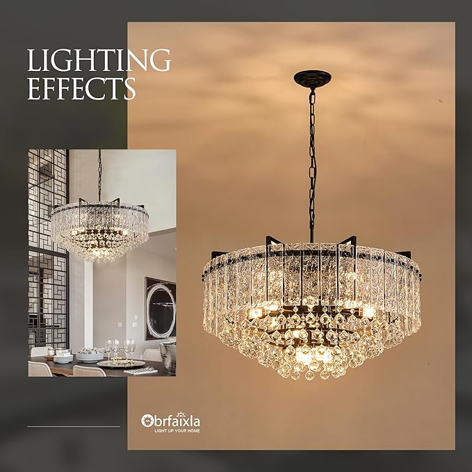 29.2" 16-Light Modern Glass Chandelier Light Fixtures Large Black 4-Tier Crystal Beads Chandeliers for Dining Room Round Hanging Ceiling Pendant Lighting for Bedroom Entryway Foyer Stairway