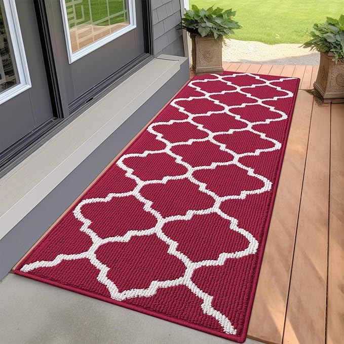 OLANLY Indoor Door Mat, 47x20, Non-Slip Absorbent Resist Dirt Entrance Mat, Washable Low-Profile Inside Floor Doormats for Entryway, Red