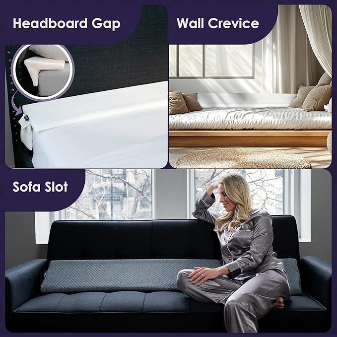 Bed Wedge Pillow for Headboard Gap Up to 7", Triangle Gap Filler for Bed, Mattress Wedge Gap Filler, Headboard Space Filler, Corner Pillow, White Queen 60"