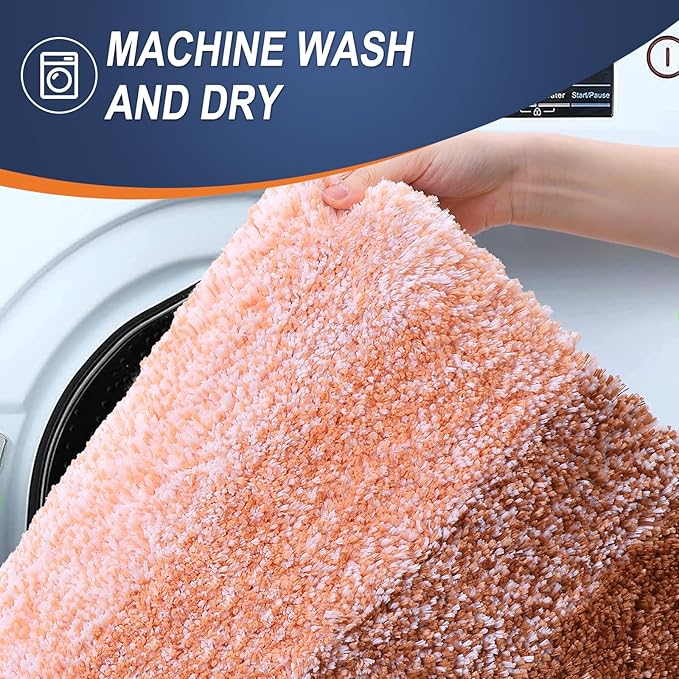 OLANLY Bathroom Rug Set 2 Piece, Soft Absorbent Microfiber Bath Mats and U-Shaped Contour Toilet Rug, Non-Slip, Machine Wash Dry, Plush Shaggy Bath Mats for Bathroom (24"x16"+24"x20", Orange)