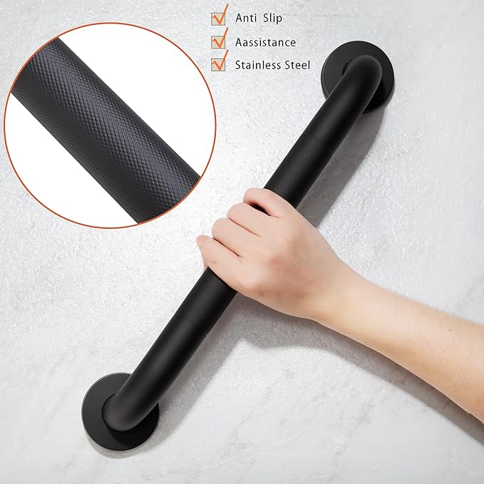 Shower Grab Bar, 2 Pack 32 Inch Black Bathroom Grab Bar, 1.25" Diameter 304 Stainless Steel Anti-Slip Grab Bars for Bathtubs and Showers, Handicap Shower Grab Bar for Seniors Elderly