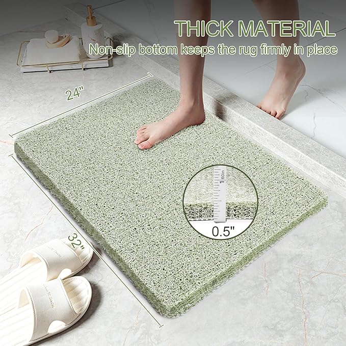Joyhalo Shower Mat Bathtub Mat Non Slip, Bathmats Non Slip, Quick Drying Foot Scrubber Loofah Mats for Shower, Tub, Bathroom, Home, 32x24inch, Mint Green