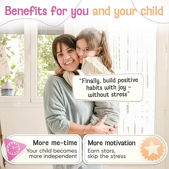 Magnetic Reward Chart for Kids with 280 Magnets - Behavior Chart for Kids at Home - Responsibility Reward Chart - Chore Chart - Visual Schedule - Ideal for Ages 3-9, Autism, ADHD - Pink