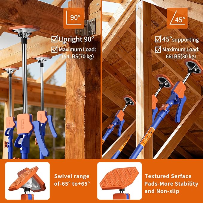 2PK Adjustable Telescopic Support Pole, 54-115 inch Cabinet Jack, Heavy Duty 3rd Hand Support System, 154lbs Load-Bearing for Drywall Lift, Dust Barrier, Cargo Bar
