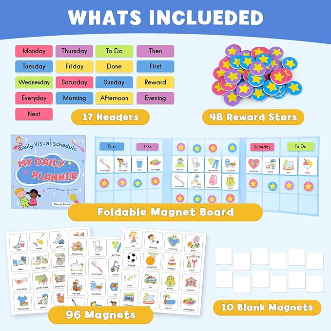 Magnetic Visual Schedule for Kids, Kids Chore Chart Cards for Morning & Bedtime, Daily Routine Chart Autism ADHD Tools for Kids,96 Magnets and Board