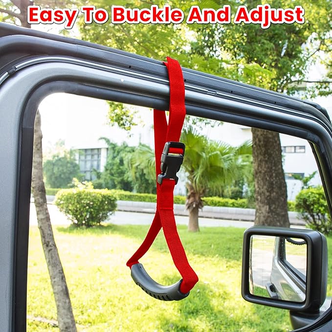 E-cowlboy Auto Cane Grab Handle Adjustable Standing Aid Safety Support Bar Nylon Grip Mobility Assist Device (Red 2 Pack)