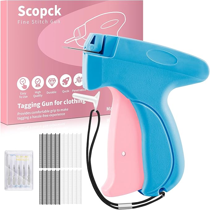 Stitch Gun for Clothes - Handheld Stitch Tag Gun Quick Clothing Fixer - Tagging Gun - Sewing Kit Includes 6 Needle, 1000 Black Fasteners and 1000 White Fasteners (Blue, Pink)