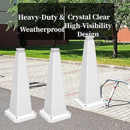 BESEA 6 Pack 36" Bright White Traffic Safety Cones with Weighted Base, High-Visibility Parking Cones for Driveways, Business Parking Lots, Garages, Indoor/Outdoor Use