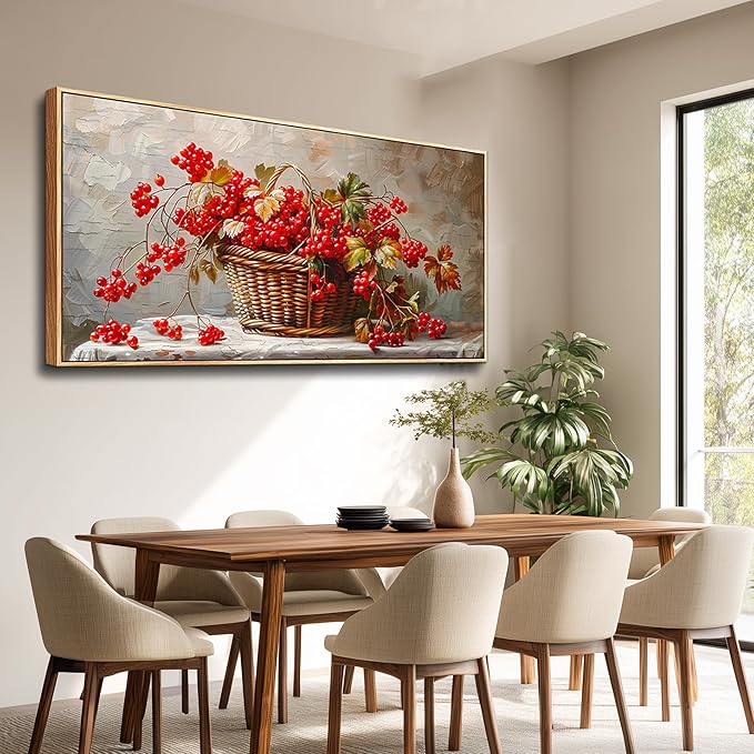 PHAOHUAXM Canvas Wall Decoration For Living Room Restaurant Wall Art For Office Bedroom Abstract Red Fruit Wall Decor Wooden Frame Printing Picture Artworks Mural Modern Home Decoration 20"X40"