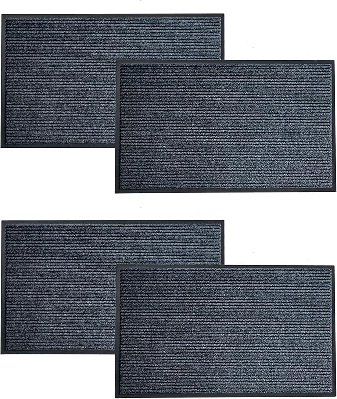 4 Pack Front Door Mat, 36"X24" Waterproof Indoor Outdoor Entrance Welcome Doormat Front Door Industrial Rug Ideal for Entrance，Patio, Muddy Shoe, Low Profile, Non-Slip, Easy to Clean — Grey
