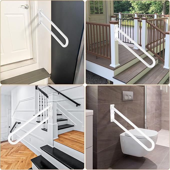 28 Inch U Shaped Handrail for 1-5 Steps - 1.25" Tube, ZUEXT Oil Rubbed White Stainless Steel Safety Grab Bar for Stairs, Wall Mounted Hand Railing for Outdoor Garage Entry Interior Exterior Stairway