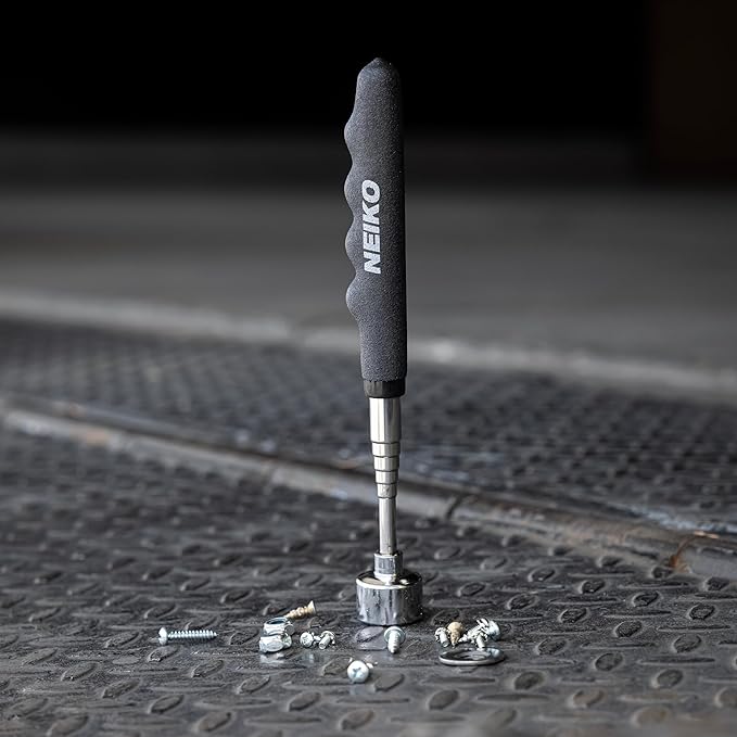 NEIKO 25 Lb Telescoping Magnetic Pickup Tool, 30" Extendable, Silver Stainless Steel, Cylindrical, 1" Head, 25 Lb Pull Force