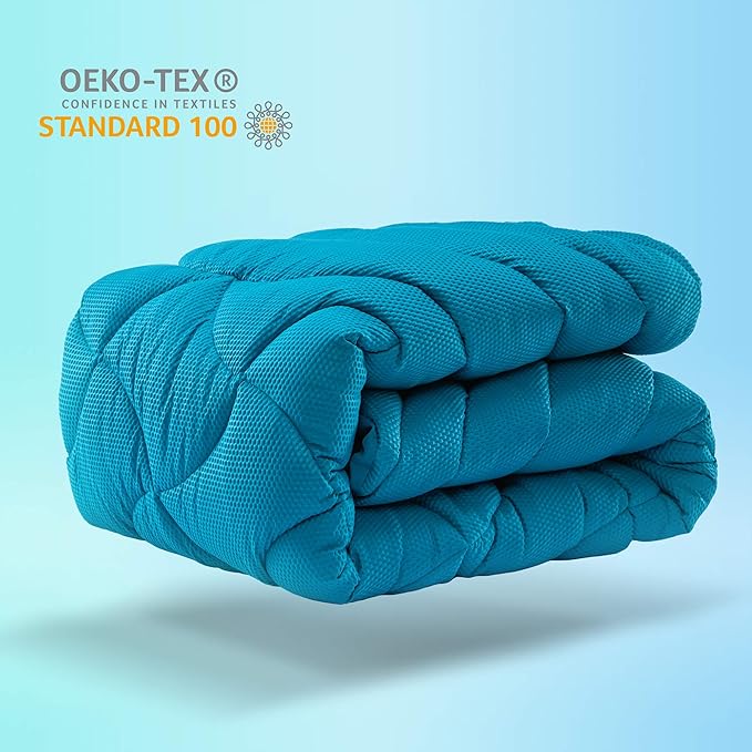 SLEEP ZONE Cooling Twin Mattress Topper for Single Bed, Premium Zoned Quilted Mattress Pad, Fitted Mattress Protector Cover, Machine Wash Durable, Deep Pocket 8-21 inch, Teal, Twin
