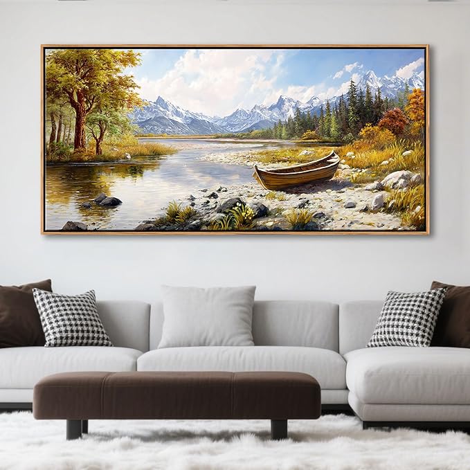 Mofutinpo Fall Mountain Landscape Wall Art - Nature Forest Canvas Art for Living Room, Bedroom & Dining Room - Framed Paintings for Wall Decor - Large Scenic Artwork for Home 24x48IN