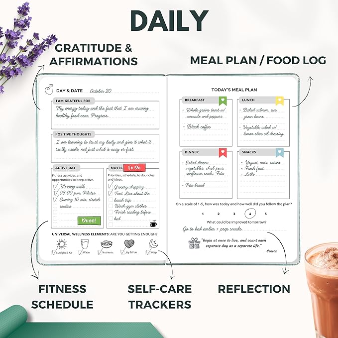 Life & Apples Daily Wellness Journal - Guided Journal & Planner for Wellbeing, Gratitude & Healthy Routines | Food & Fitness Journal, Habit Tracker, Weight Loss Diary | Undated A5 Leopard