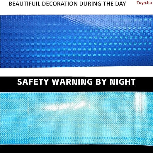 Blue Reflective Tape Outdoor Waterproof 8 inch High Visibility Hazard Conspicuity Safety Industrial Marking Tape (66 feet)